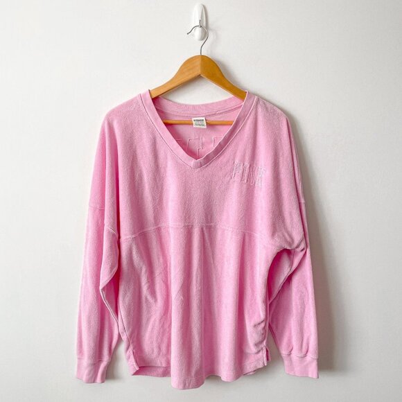Victoria's Secret PINK Varsity Beach Terry V Neck Top Cupid Pink Size Small - Picture 5 of 9